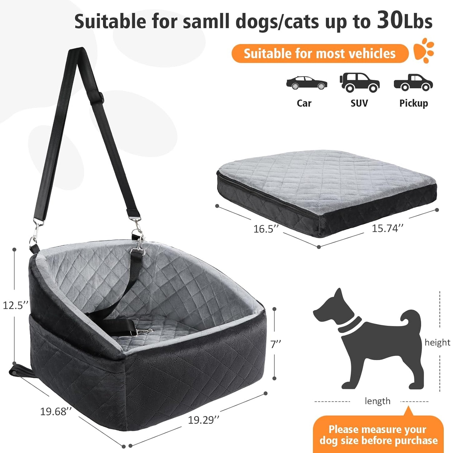 Dog Car Booster Seat – Washable Travel Bed